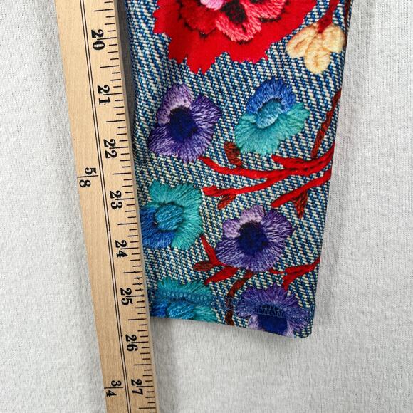TEREZ Floral Embroidery Denim Print Leggings Womens XS Pull On Low Rise Ankle - Picture 14 of 14